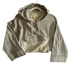 Free People Movement Gray Oversized Cropped Hoodie XS/S Raw Hem Boxy Cotton